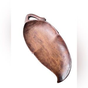 VTG MCM Wooden Carved Leaf Tray Dough Bowl Decor